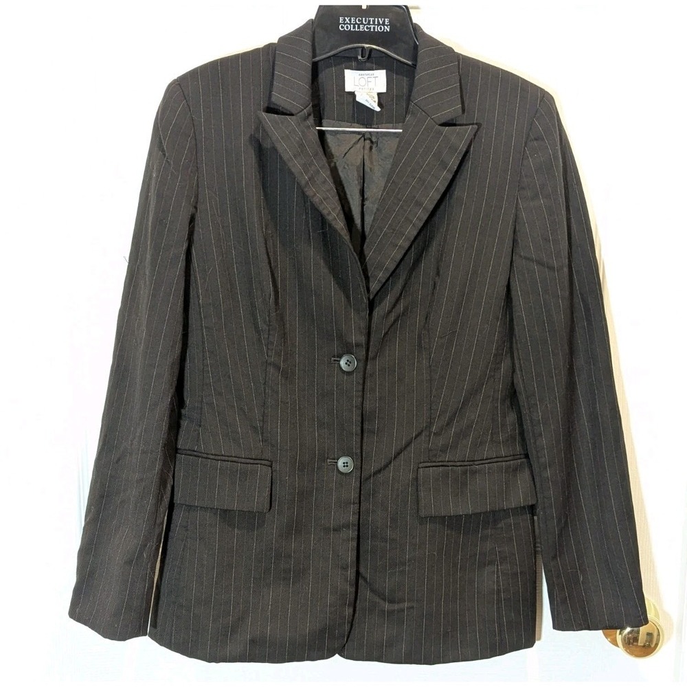 Dark‎ Academia Wool Pinstripe Blazer Ann Taylor Loft Petite Brown 4P